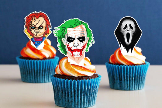 10 Halloween Edible Cupcake Toppers - Precut on Wafer Paper, Sugar Sheet, or without cutting Chocotransfer