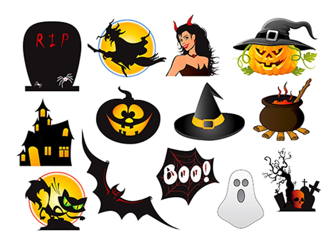 13 Halloween Edible Cupcake Toppers - Precut on Wafer Paper, Sugar Sheet, or without cutting Chocotransfer