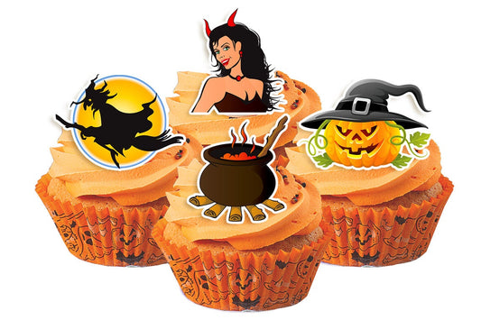 13 Halloween Edible Cupcake Toppers - Precut on Wafer Paper, Sugar Sheet, or without cutting Chocotransfer