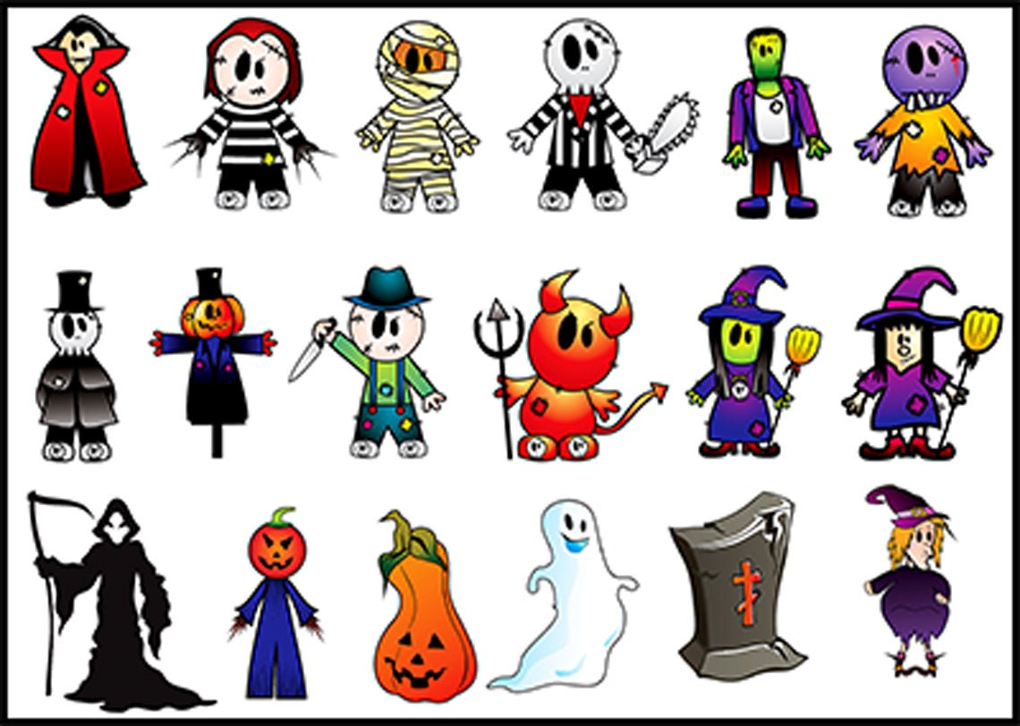 18 Halloween Edible Cupcake Toppers - Precut on Wafer Paper, Sugar Sheet, or without cutting Chocotransfer