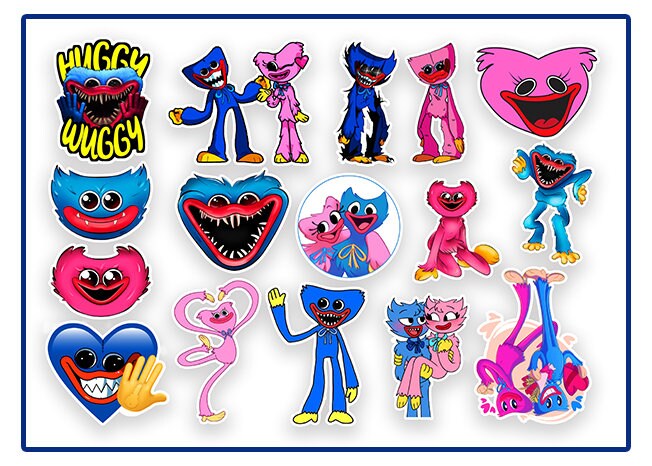 Pre-cut Huggy Wuggy Kissy Missy Edible Cupcake Toppers - 15 Pieces on Wafer Paper, Sugar Sheet, or without cutting Chocotransfer