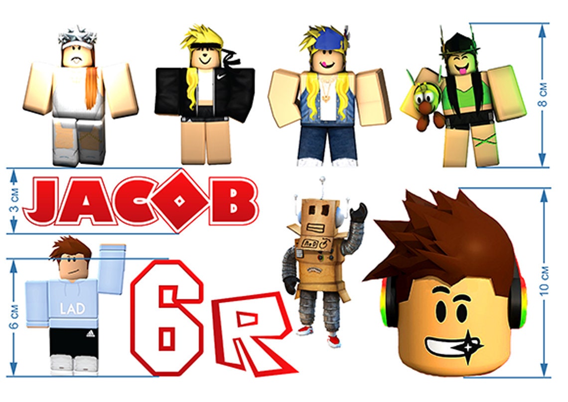 Roblox Edible Cake Toppers - Precut on Wafer Paper, Sugar Sheet, or without cutting Chocotransfer (Set of 10)