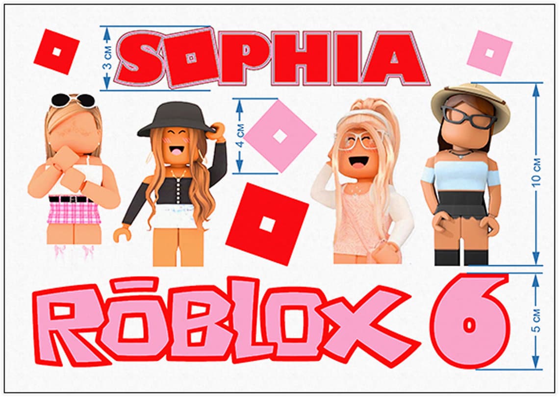Set of 11 Roblox Girl Edible Cake Toppers - Precut on Wafer Paper, Sugar Sheet, or without cutting Chocotransfer
