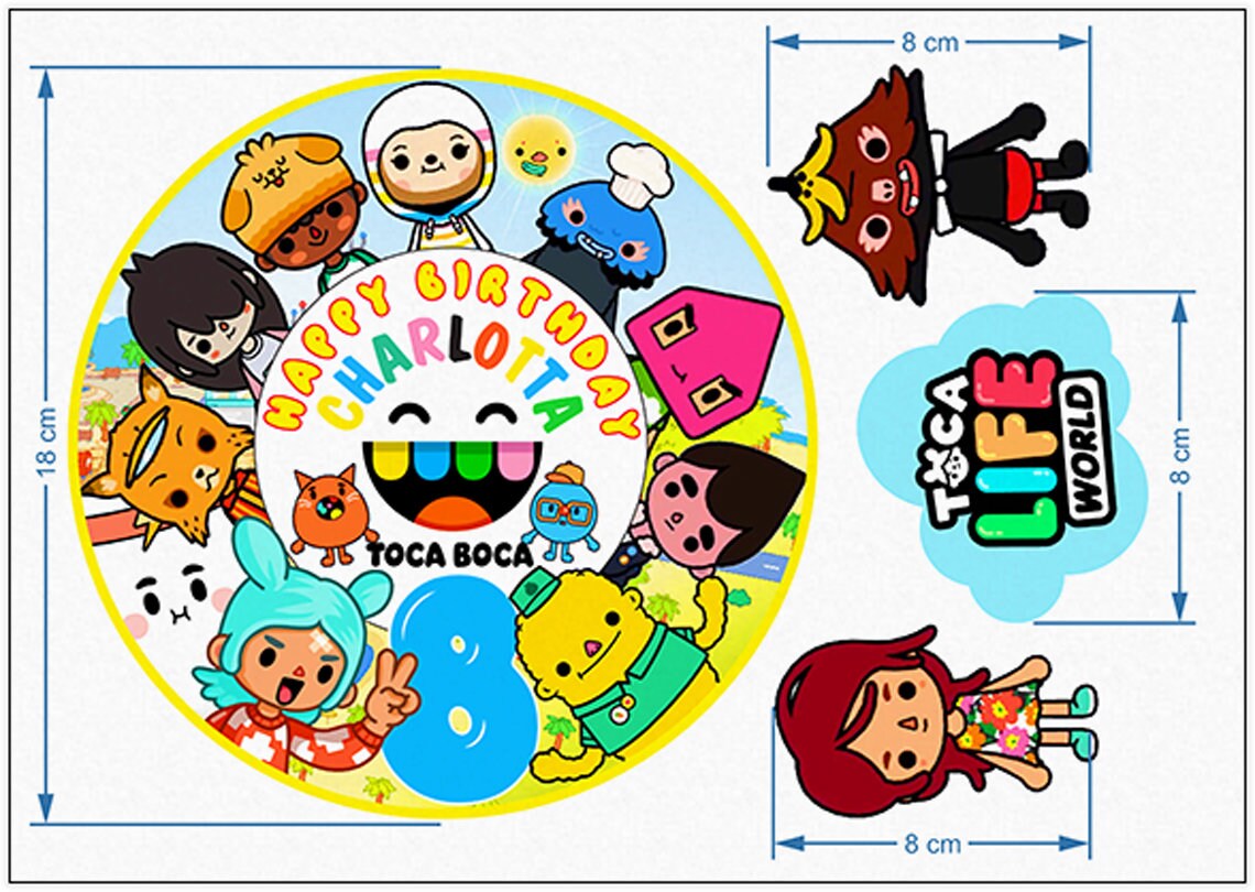 Set of 4 Toca life Edible Cake Toppers - Precut on Wafer Paper, Sugar Sheet, or without cutting Chocotransfer