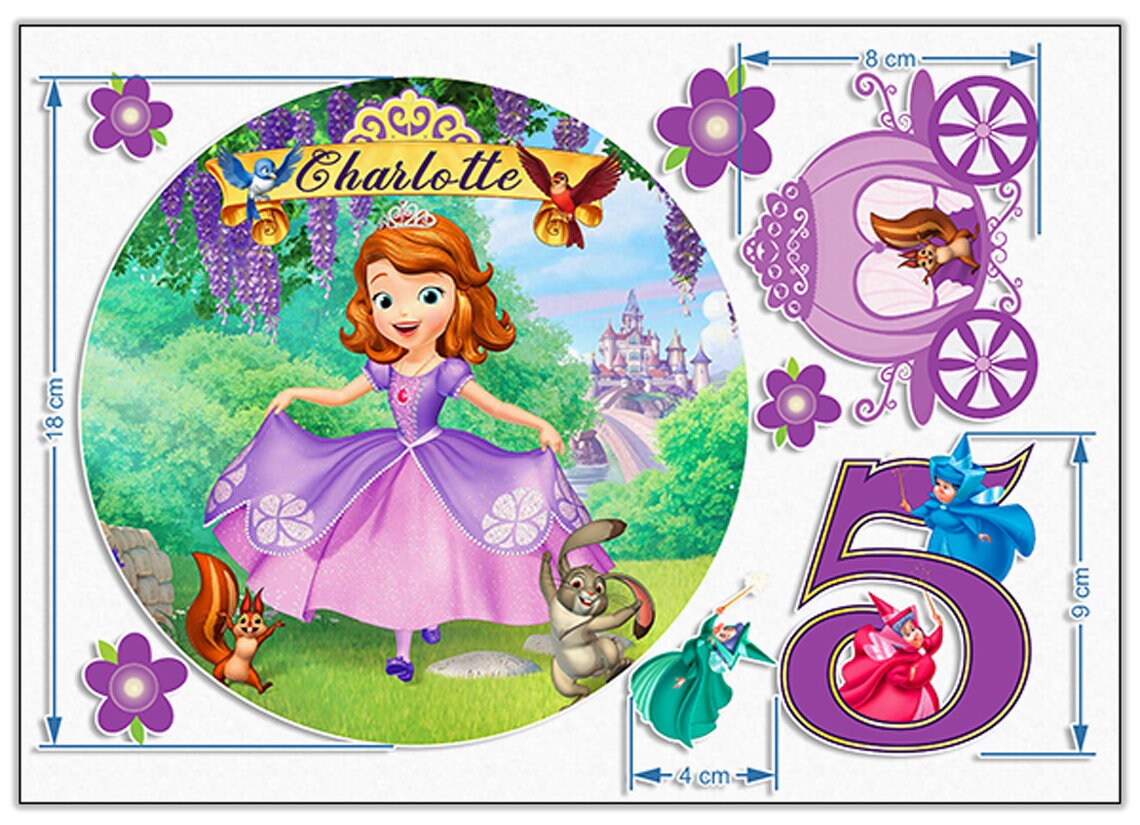 Set of 8 Princess Sofia Edible Cake Toppers - Precut on Wafer Paper, Sugar Sheet, or without cutting Chocotransfer