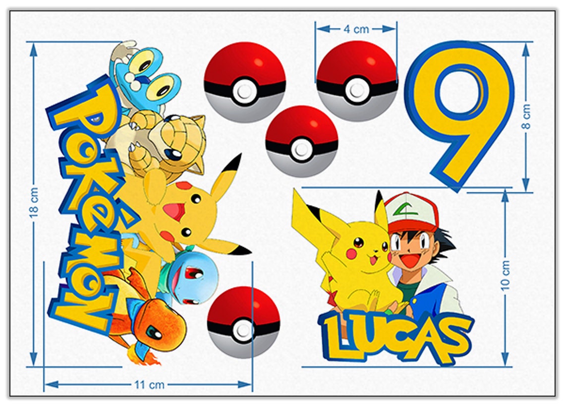 Set of 7 Pokemon Edible Cake Toppers - Precut on Wafer Paper, Sugar Sheet, or without cutting Chocotransfer