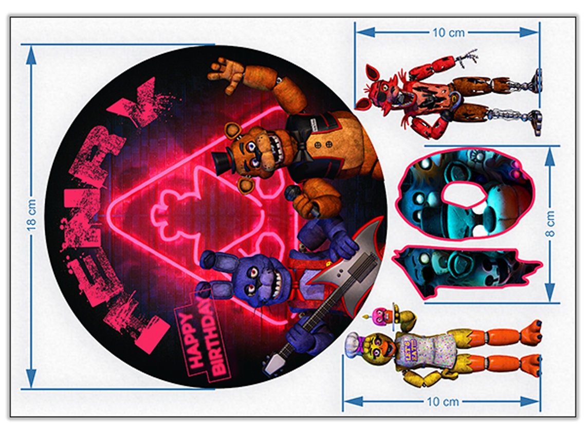 Set of 4 Five Nights at Freddy's Edible Cake Toppers - Pre-cut Options Available