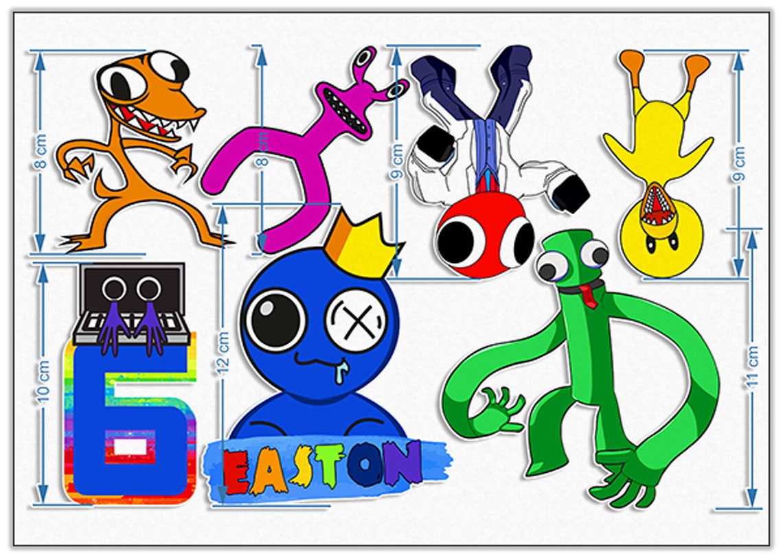 Set of 7 pcs. Rainbow Friends Edible Cake Toppers - Precut on Wafer Paper, Sugar Sheet, or without cutting Chocotransfer