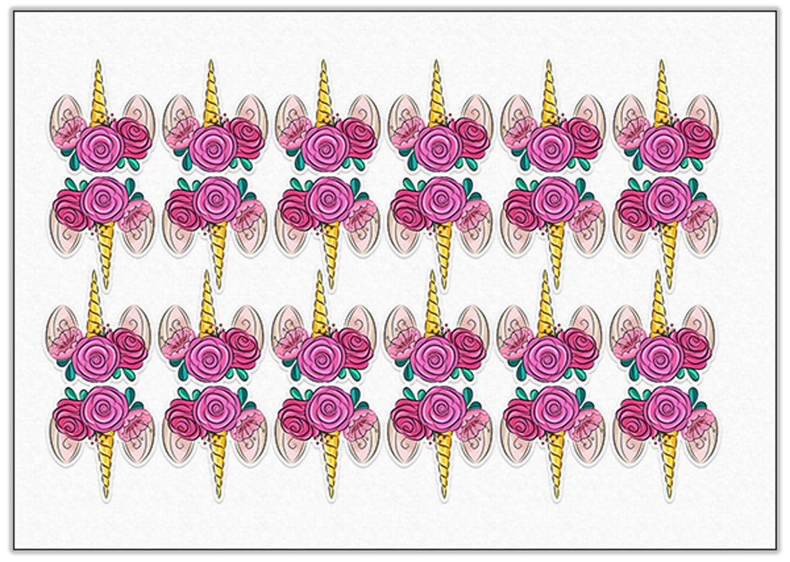 Unicorn Edible Cupcake Toppers - 24 Pre-Cut Pieces on Wafer Paper, Sugar Sheet, or without cutting Chocotransfer