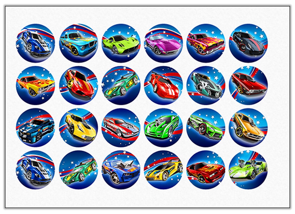 Race Cars Edible Cupcake Toppers - 24 Pre-Cut Pieces on Wafer Paper, Sugar Sheet, or without cutting Chocotransfer