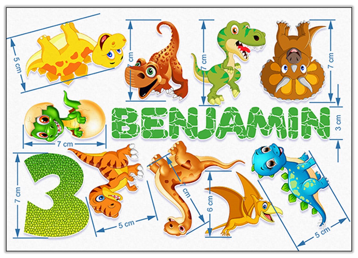 Set of 11 Baby Dinosaur Edible Cake Toppers - Precut on Wafer Paper, Sugar Sheet, or without cutting Chocotransfer