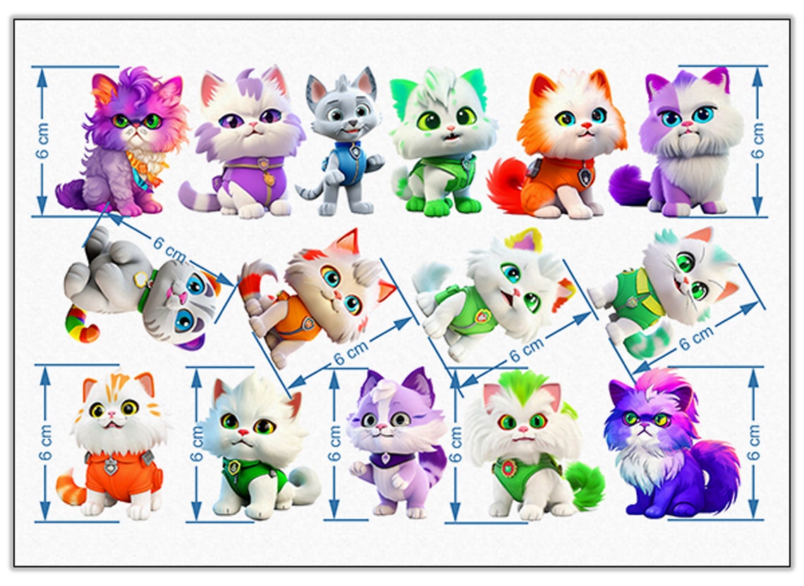 15 Kittens Edible Cupcake Toppers - Choose from Wafer Paper, Sugar Sheet, or Chocotransfer with No Cutting Required