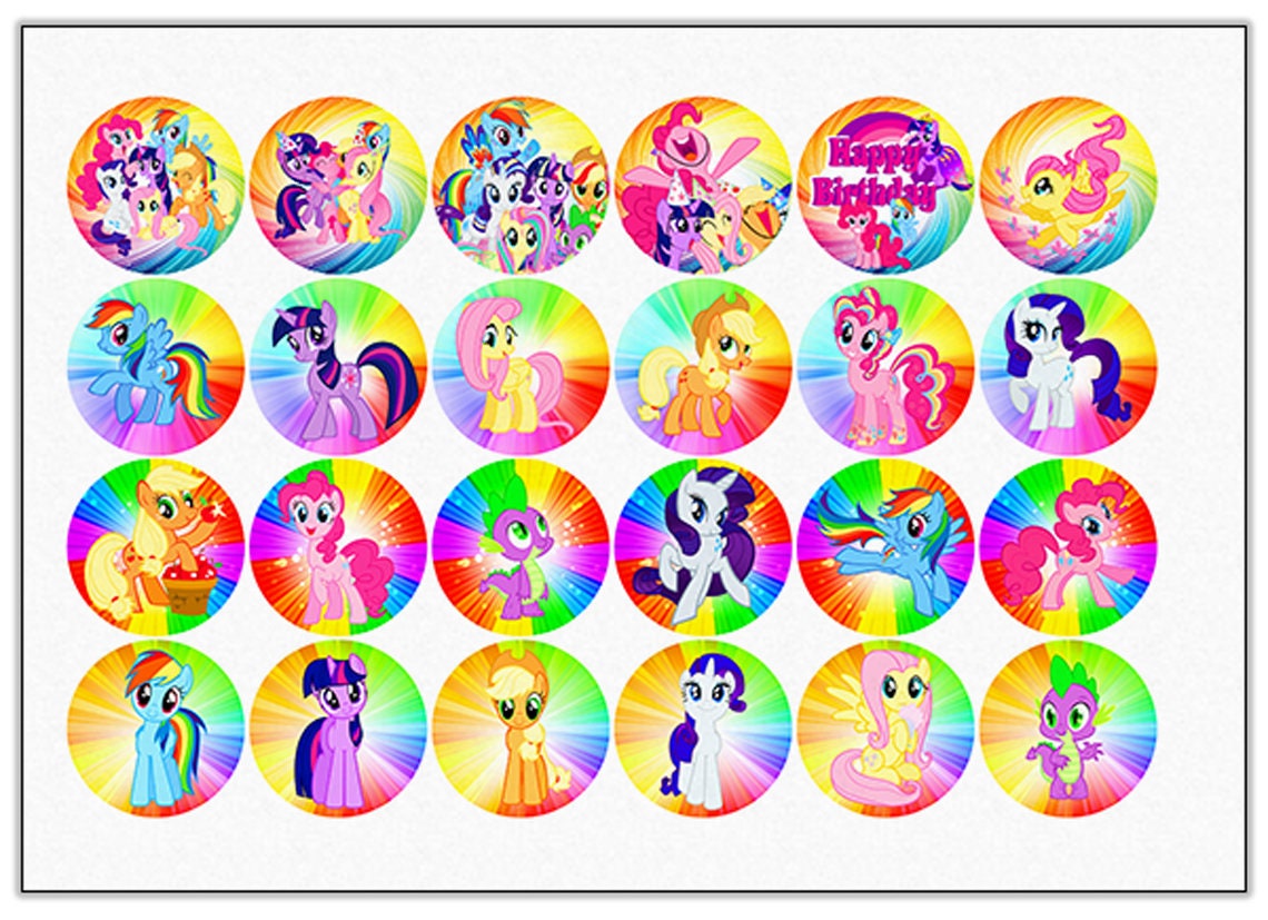 My Little Pony Edible Cupcake Toppers - 24 Pre-Cut Pieces on Wafer Paper, Sugar Sheet, or without cutting Chocotransfer