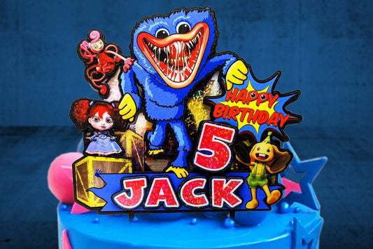 Personalisierter 3D-gedruckter Huggy Wuggy Tortenaufsatz - Perfekt für Huggy Wuggy-Themen-Geburtstage und Partys!