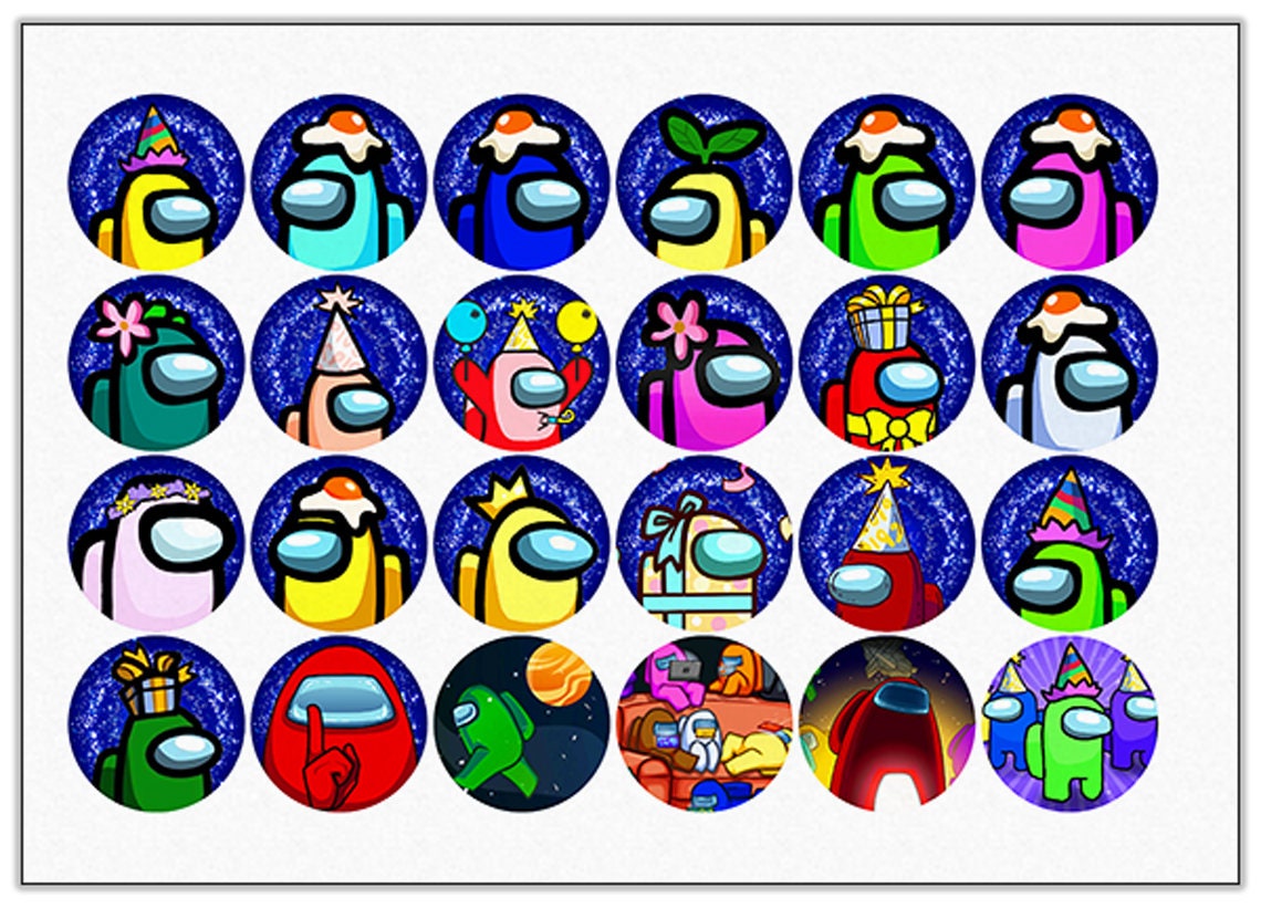 24 Among Us Edible Cupcake Toppers - Precut on Wafer Paper, Sugar Sheet, or without cutting Chocotransfer