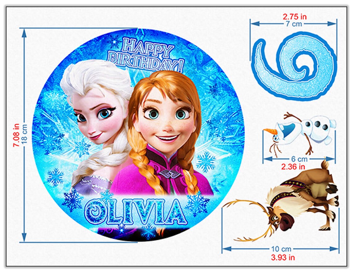 Set of 4 Frozen Edible Cake Toppers - Precut on Wafer Paper, Sugar Sheet, or without cutting Chocotransfer