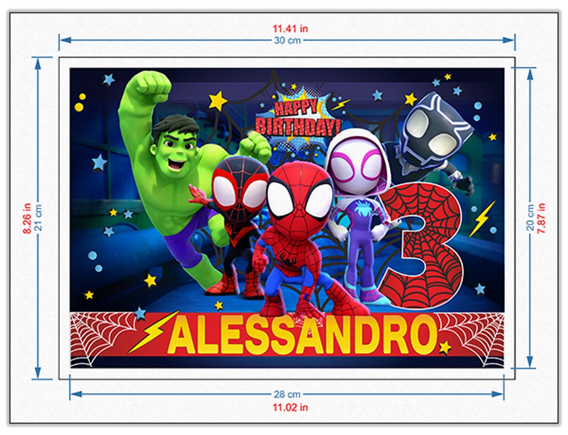 Spidey Birthday Themed Edible Cake Topper - Rectangular Design - Wafer Paper, Sugar Sheet, Chocotransfer