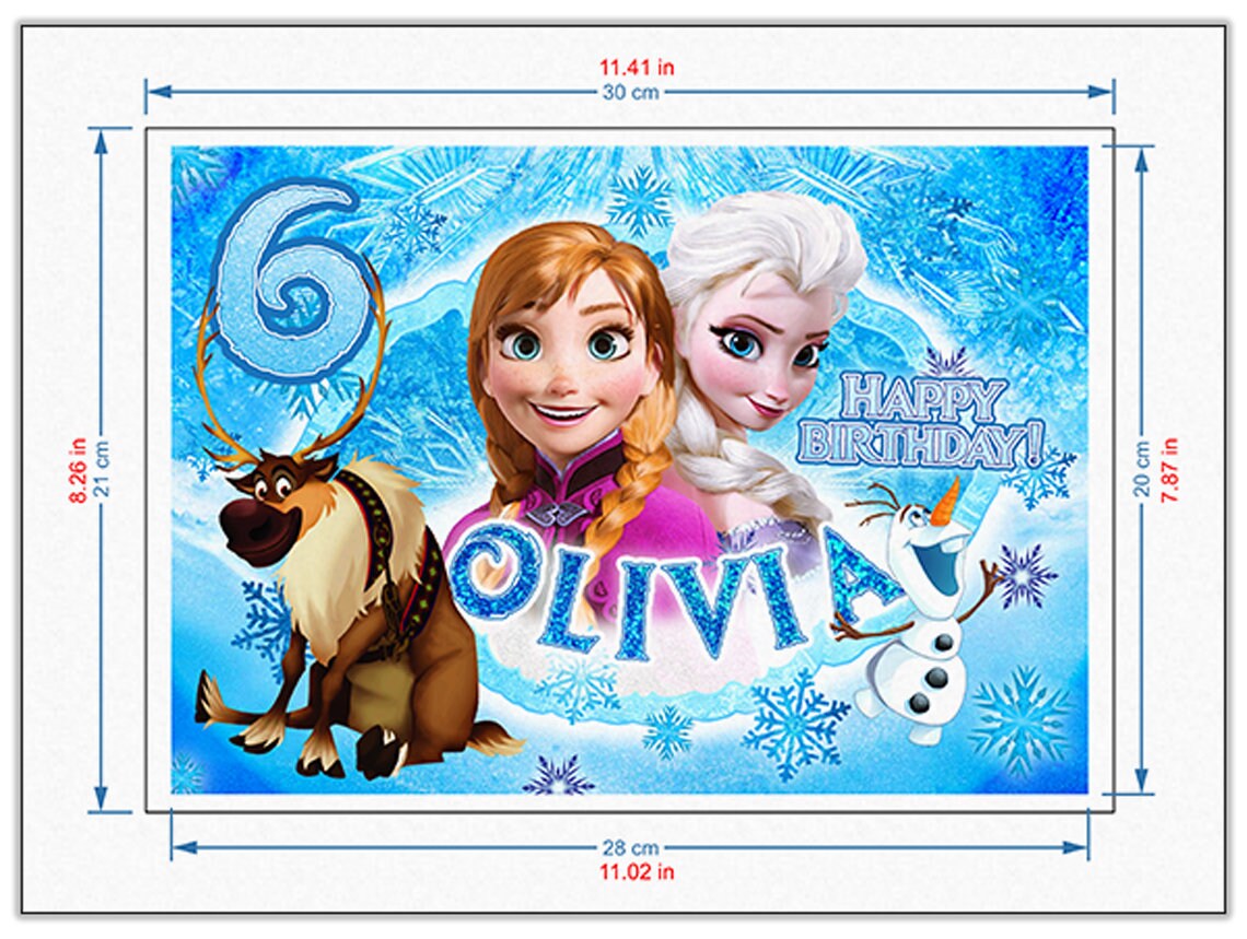 Frozen Birthday Themed Edible Cake Topper - Rectangular Design - Wafer Paper, Sugar Sheet, Chocotransfer