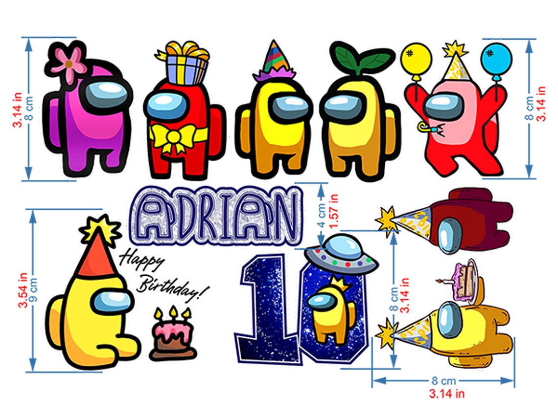 Set of 10 Personalized Among Us Cake Toppers with Name and Age - A Must-Have for Your Among Us-Themed Celebration