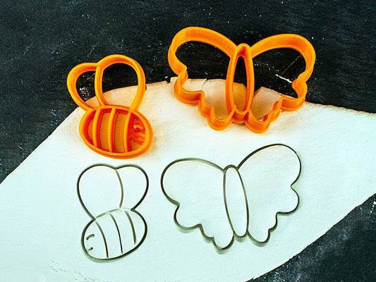 Butterfly and Bee Gingerbread Cookie Cutter Set - Precision-Cut, Butterfly (6 cm x 4 cm/ 2.36" x 1.57") and Bee (4 cm x 4 cm /1.57" x 1.57")