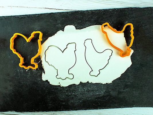 Chicken and Rooster Gingerbread Cookie Cutter Set - Precision-Cut, Chicken (6cm x 7cm/2.36" x 2.75") and Rooster (5.5cm x 7cm/2.16" x 2.75")