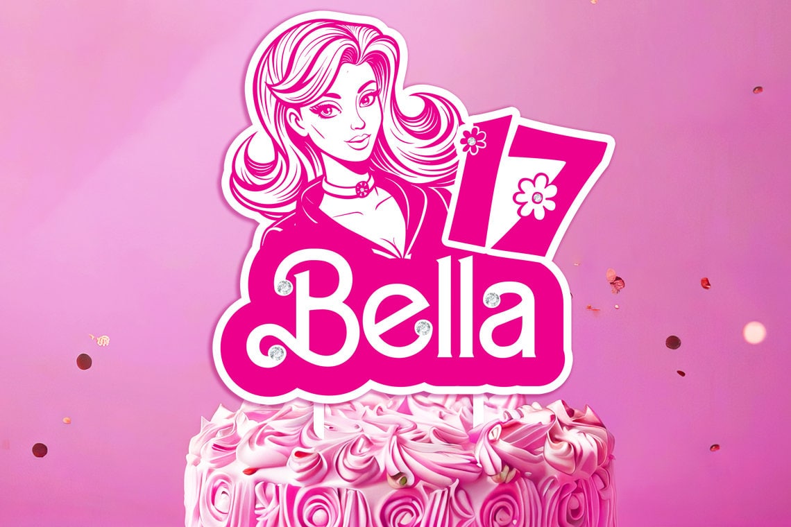 Pink Glam Girl Cake Topper with Name and Age - Make your celebration unforgettable!