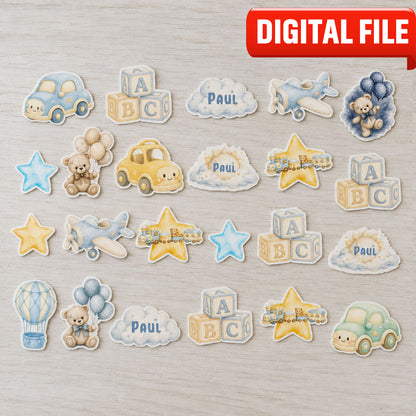 Baby Boy Edible Cupcake Toppers - Personalized Set