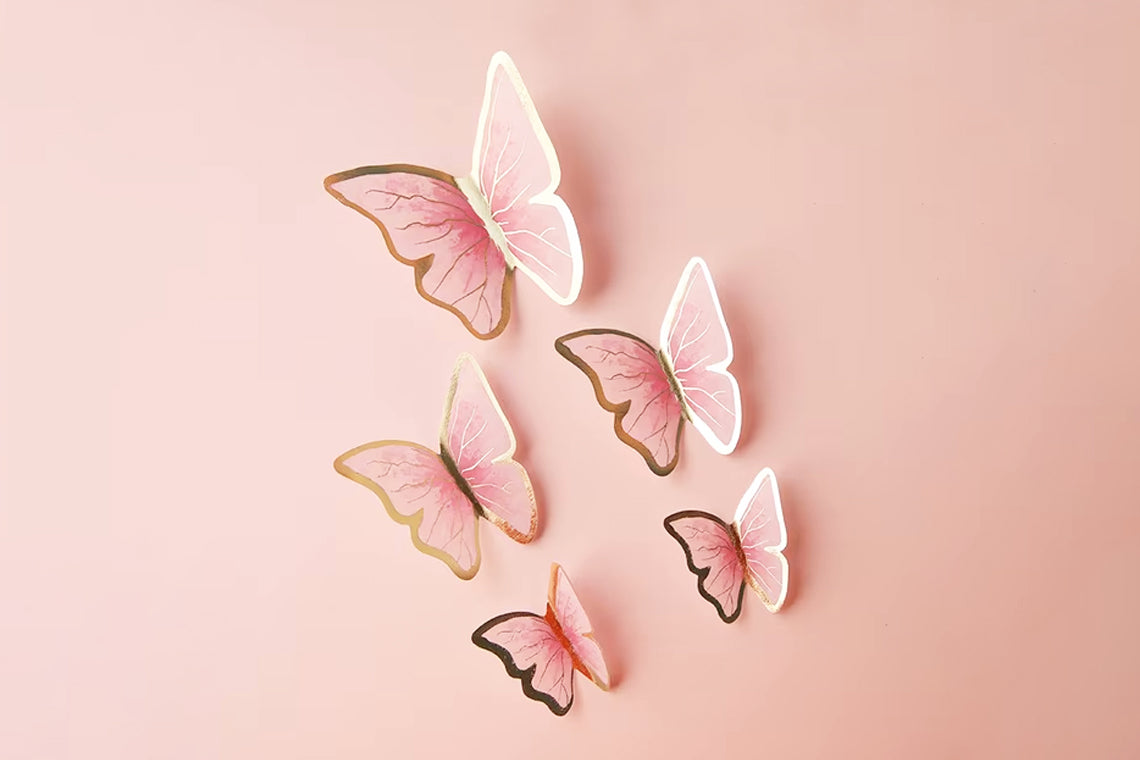 10pcs Pink & Gold Butterfly Cake Toppers - Princess Girl Party Decor for Birthday, Wedding, Baby Shower, Gender Reveal, and Special Events