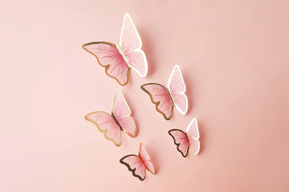 10pcs Pink & Gold Butterfly Cake Toppers - Princess Girl Party Decor for Birthday, Wedding, Baby Shower, Gender Reveal, and Special Events