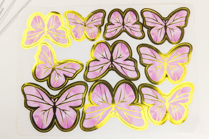 10pcs Pink & Gold Butterfly Cake Toppers - Princess Girl Party Decor for Birthday, Wedding, Baby Shower, Gender Reveal, and Special Events