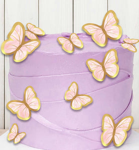 15 Pink and Gold Butterfly Edible Cake Toppers – Elegant Wafer Paper Decorations for Cakes and Cupcakes