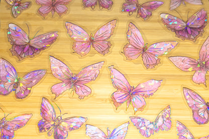 20pcs Rose Holographic Butterfly Stickers - Waterproof PET Crystal Laser Stickers for Scrapbooking, DIY Crafts, Journaling, and Decoration