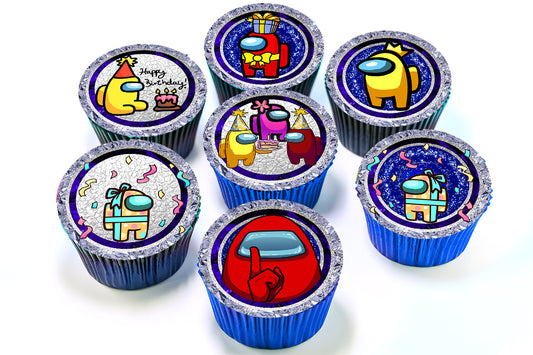 24 essbare Cupcake-Topper von Among Us – vorgeschnitten auf Oblatenpapier, Zuckerfolie oder ohne Schneiden von Chocotransfer