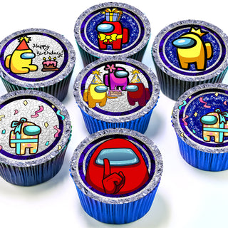 24 Among Us Edible Cupcake Toppers - Precut on Wafer Paper, Sugar Sheet, or without cutting Chocotransfer