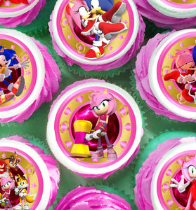 24 Amy Rose Edible Cupcake Toppers – Sonic the Hedgehog Party Decor – Precut on Wafer Paper, Sugar Sheet, or Uncut Chocotransfer