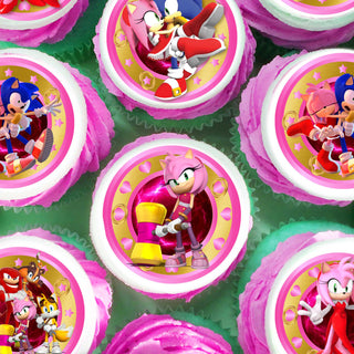 24 Amy Rose Edible Cupcake Toppers – Sonic the Hedgehog Party Decor – Precut on Wafer Paper, Sugar Sheet, or Uncut Chocotransfer