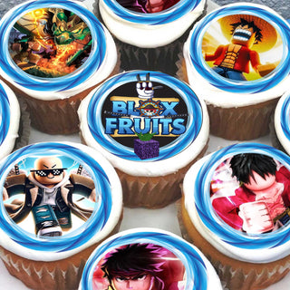 24 Blox Fruits Edible Cupcake Toppers – Precut on Wafer Paper, Sugar Sheet, or Uncut Chocotransfer