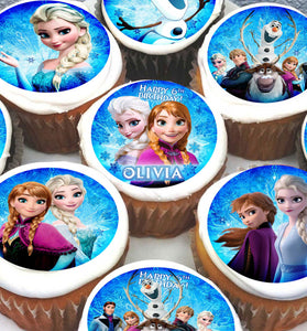 24 Frozen Edible Cupcake Toppers - Precut on Wafer Paper, Sugar Sheet, or without cutting Chocotransfer