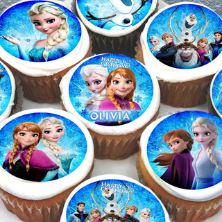 24 Frozen Edible Cupcake Toppers - Precut on Wafer Paper, Sugar Sheet, or without cutting Chocotransfer
