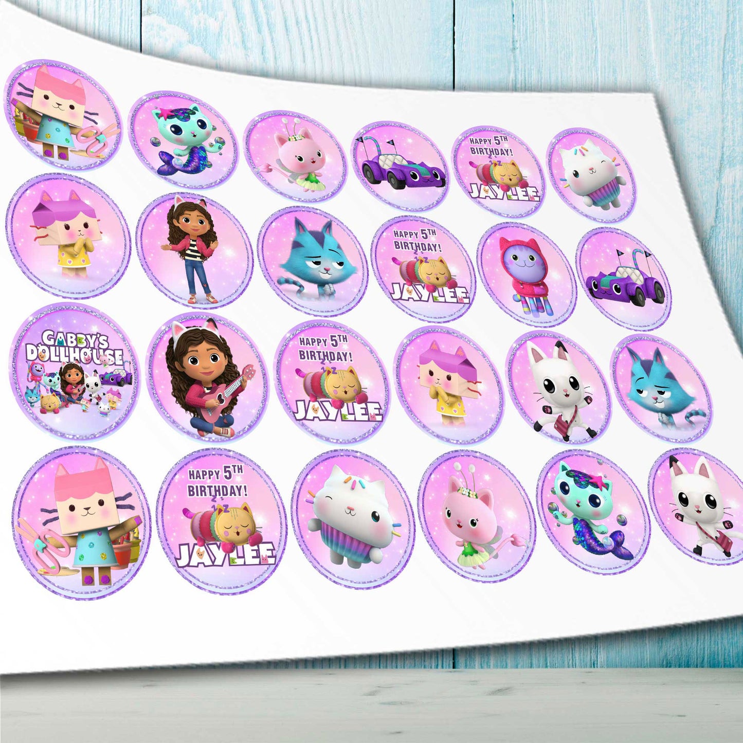 24 Gabby's Dollhouse Edible Cupcake Toppers - Precut on Wafer Paper, Sugar Sheet, or without cutting Chocotransfer