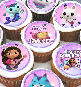 24 Gabby's Dollhouse Edible Cupcake Toppers - Precut on Wafer Paper, Sugar Sheet, or without cutting Chocotransfer