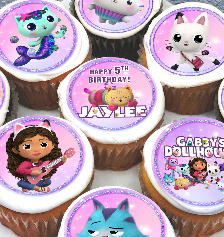24 Gabby's Dollhouse Edible Cupcake Toppers - Precut on Wafer Paper, Sugar Sheet, or without cutting Chocotransfer