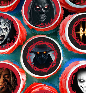 24 Halloween Horror Edible Cupcake Toppers – Precut on Wafer Paper, Sugar Sheet, or Uncut Chocotransfer
