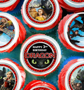 24 How to Train Your Dragon Edible Cupcake Toppers – Precut on Wafer Paper, Sugar Sheet, or Uncut Chocotransfer