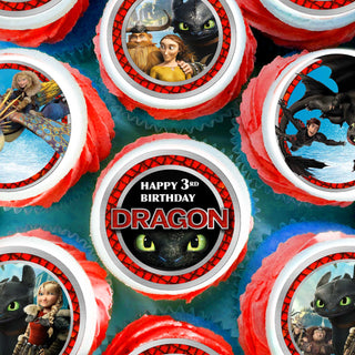 24 How to Train Your Dragon Edible Cupcake Toppers – Precut on Wafer Paper, Sugar Sheet, or Uncut Chocotransfer