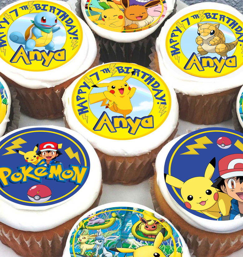 24 Pokemon Cupcake Toppers Edible – Precut Wafer Paper, Sugar Sheet, or Uncut Chocotransfer
