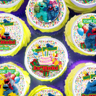 24 Sesame Street Edible Cupcake Toppers – Precut on Wafer Paper, Sugar Sheet, or Uncut Chocotransfer