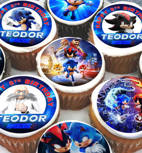 24 Sonic and Friends edible cupcake toppers precut on wafer paper or sugar sheet for birthday party