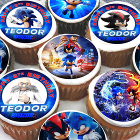 24 Sonic and Friends edible cupcake toppers precut on wafer paper or sugar sheet for birthday party