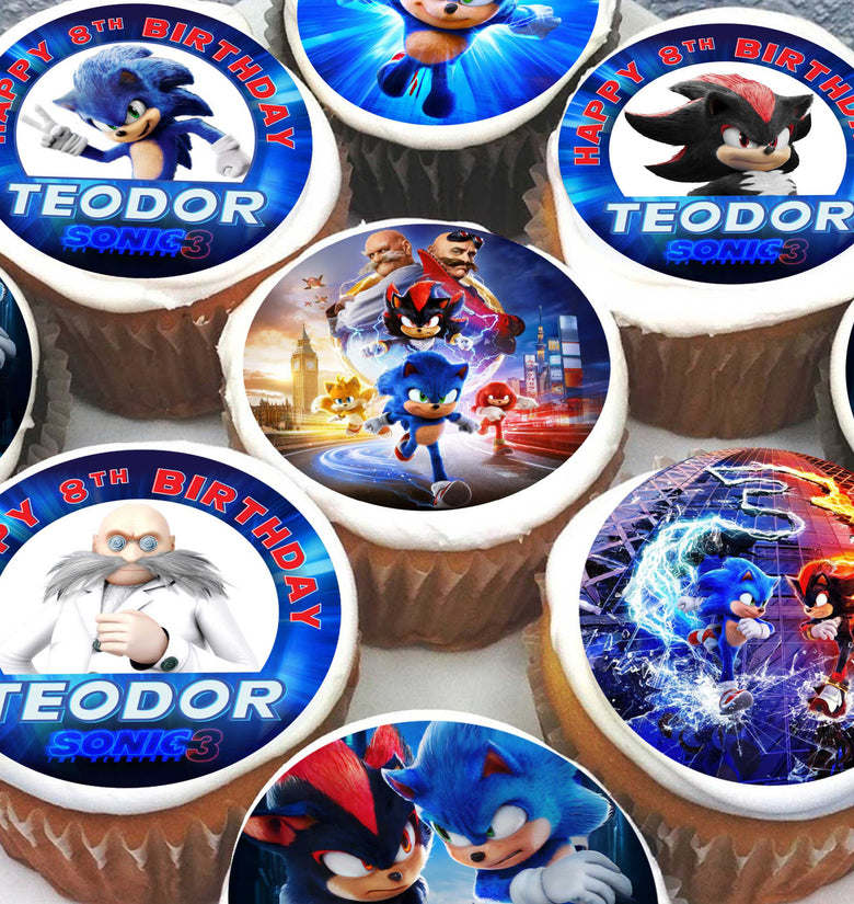 24 Sonic and Friends edible cupcake toppers precut on wafer paper or sugar sheet for birthday party